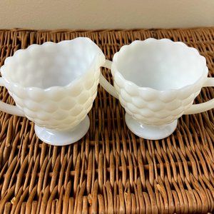 Vintage Cream and Sugar set Anchor Hocking Bubble Milk Glass